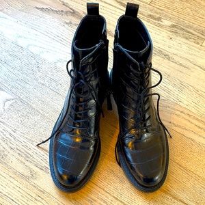 Sam Edelman lace-up Chelsea boots, 7.5, black faux-croc, like new